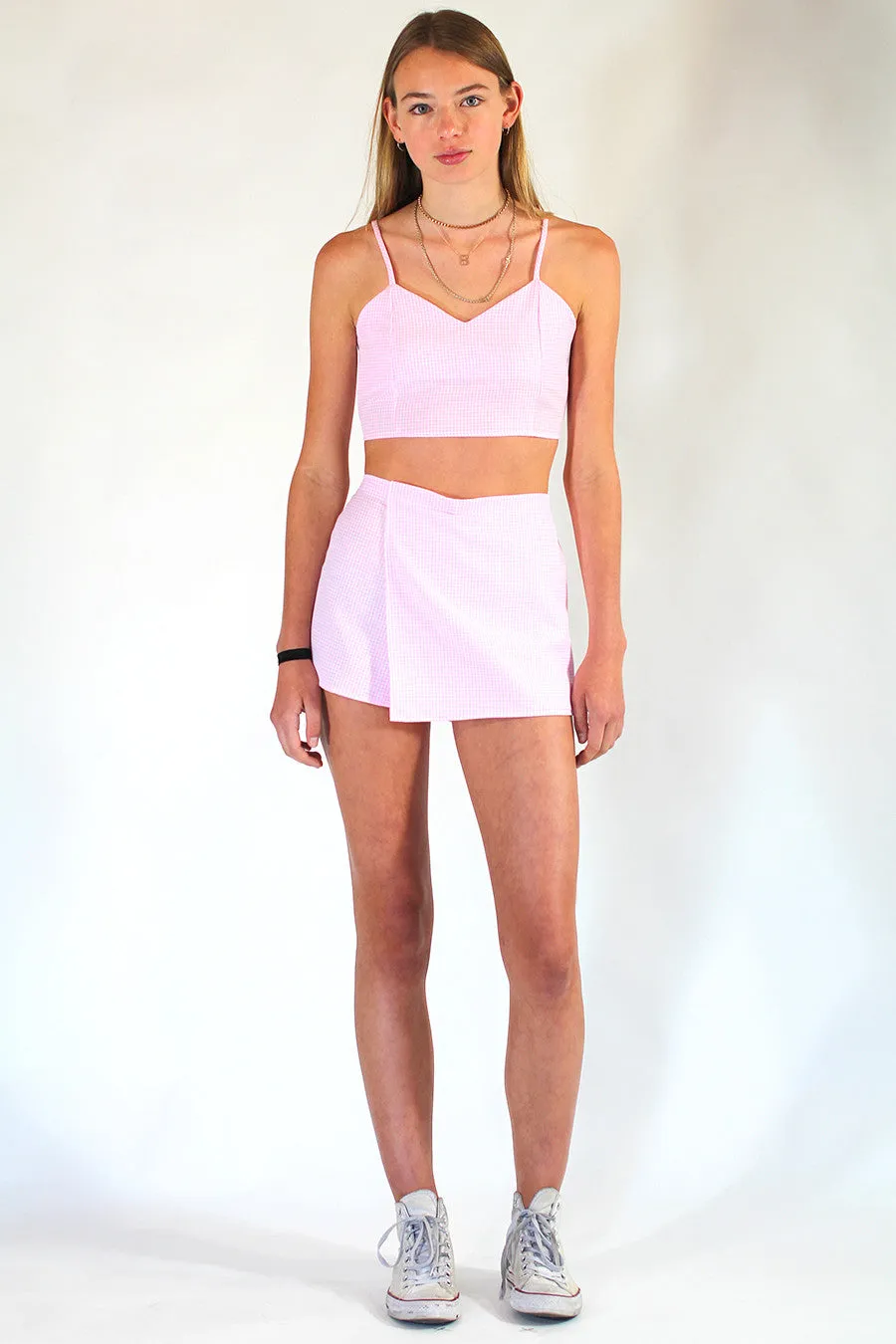 Adjustable Cami Top and Skorts - Pink Gingham