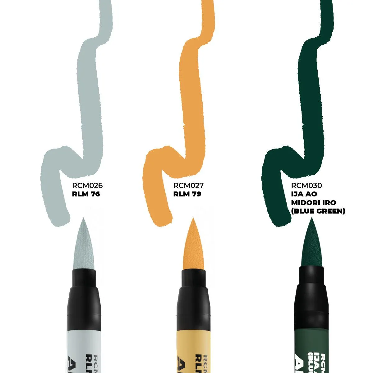 AK Interactive RCM111 RC Markers Set - WWII Axis Aircraft Squiggle Camouflage Colors (3pcs)