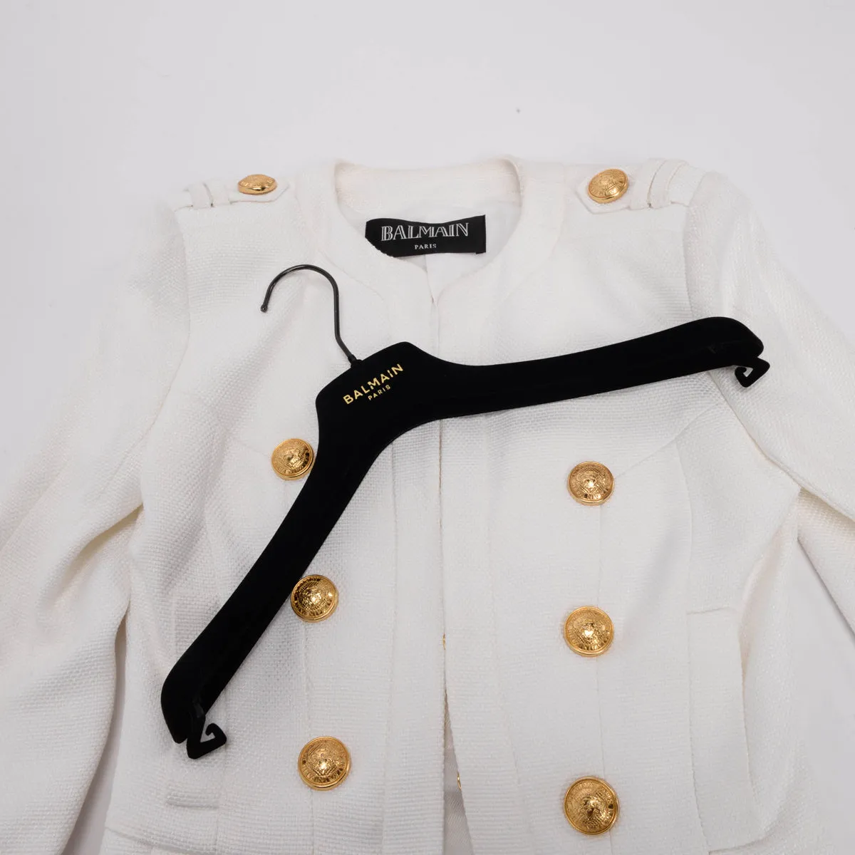 Balmain White Viscose Weave Epaulette Blazer FR 36