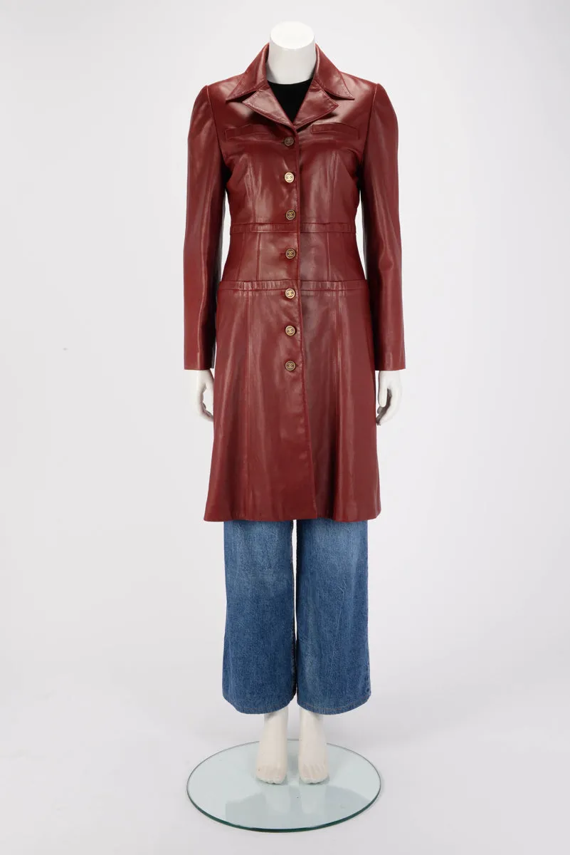 Chanel Red Lambskin CC Button Coat FR 40