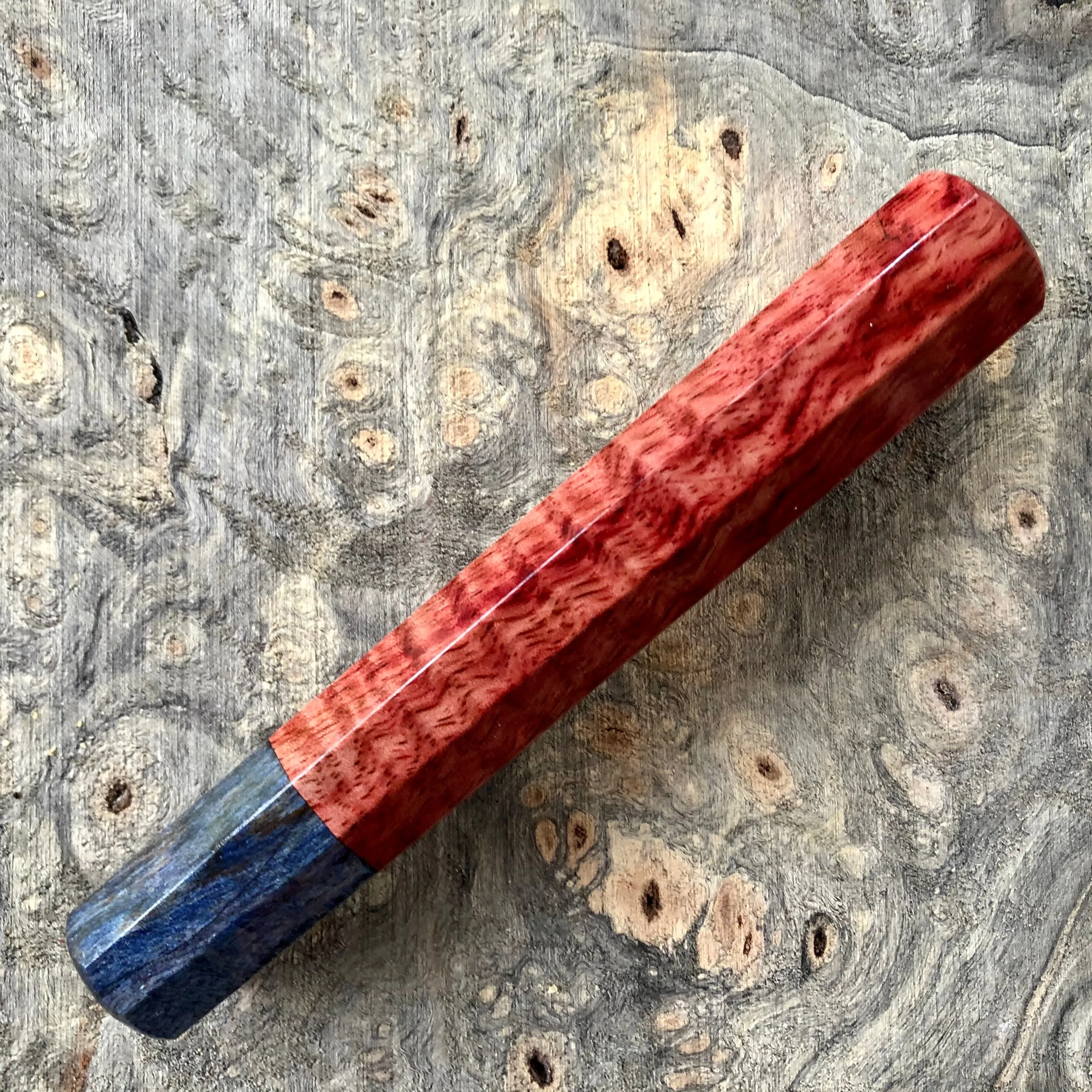 Custom Japanese Knife handle (wa handle) - Red dyed curly mango