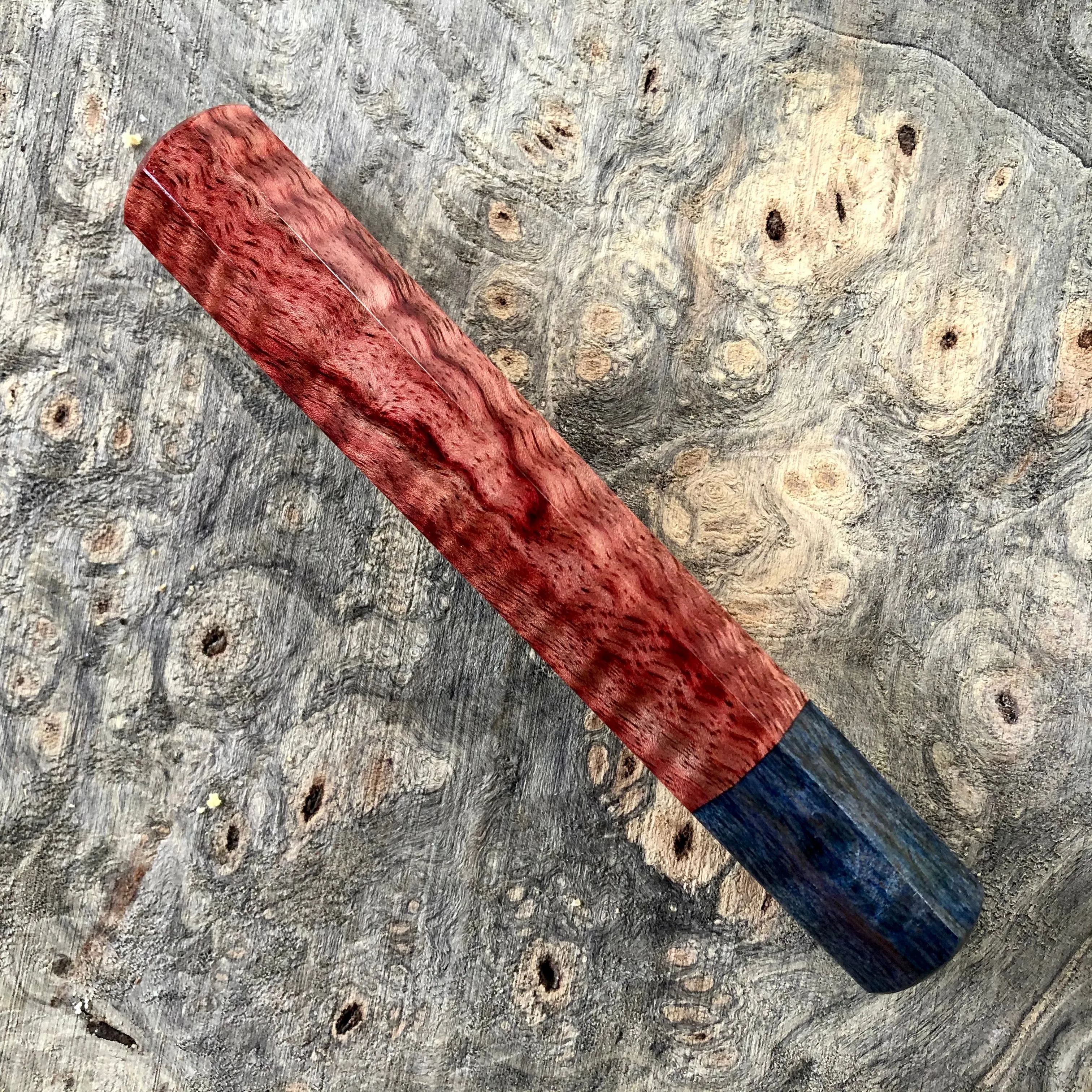 Custom Japanese Knife handle (wa handle) - Red dyed curly mango