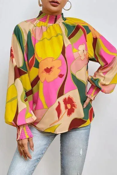 Floral Smocked Lantern Sleeve Blouse: Perfect for Any Summer Occasion!