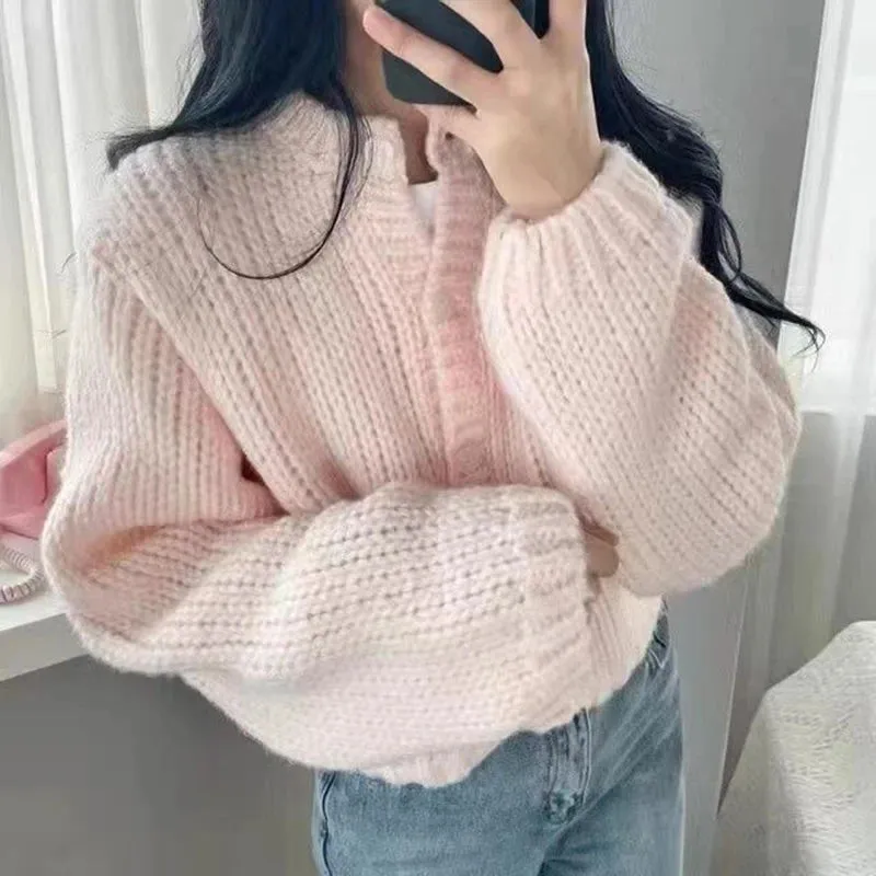 Gidyq Autumn Women Cardigan Sweater Fashion Korean All Match Loose Knitted Coats Casual Female Streetwear Cropped Jacket New