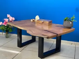 Handmade Silky Oak Coffee Side Table, Black Metal Legs