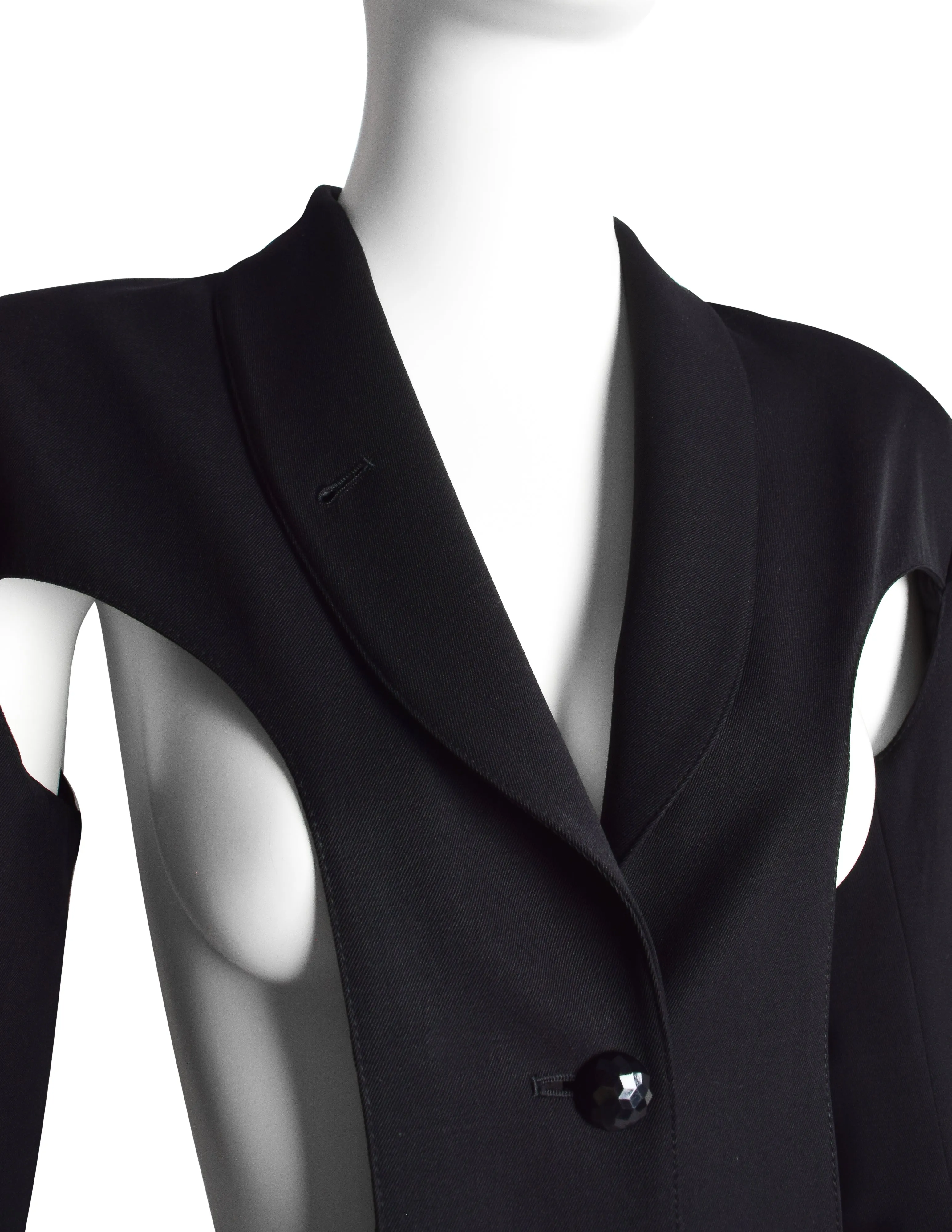 Jean Paul Gaultier Vintage AW 1985 Phenomenal Black Wool Gabardine Cut Out Blazer Jacket