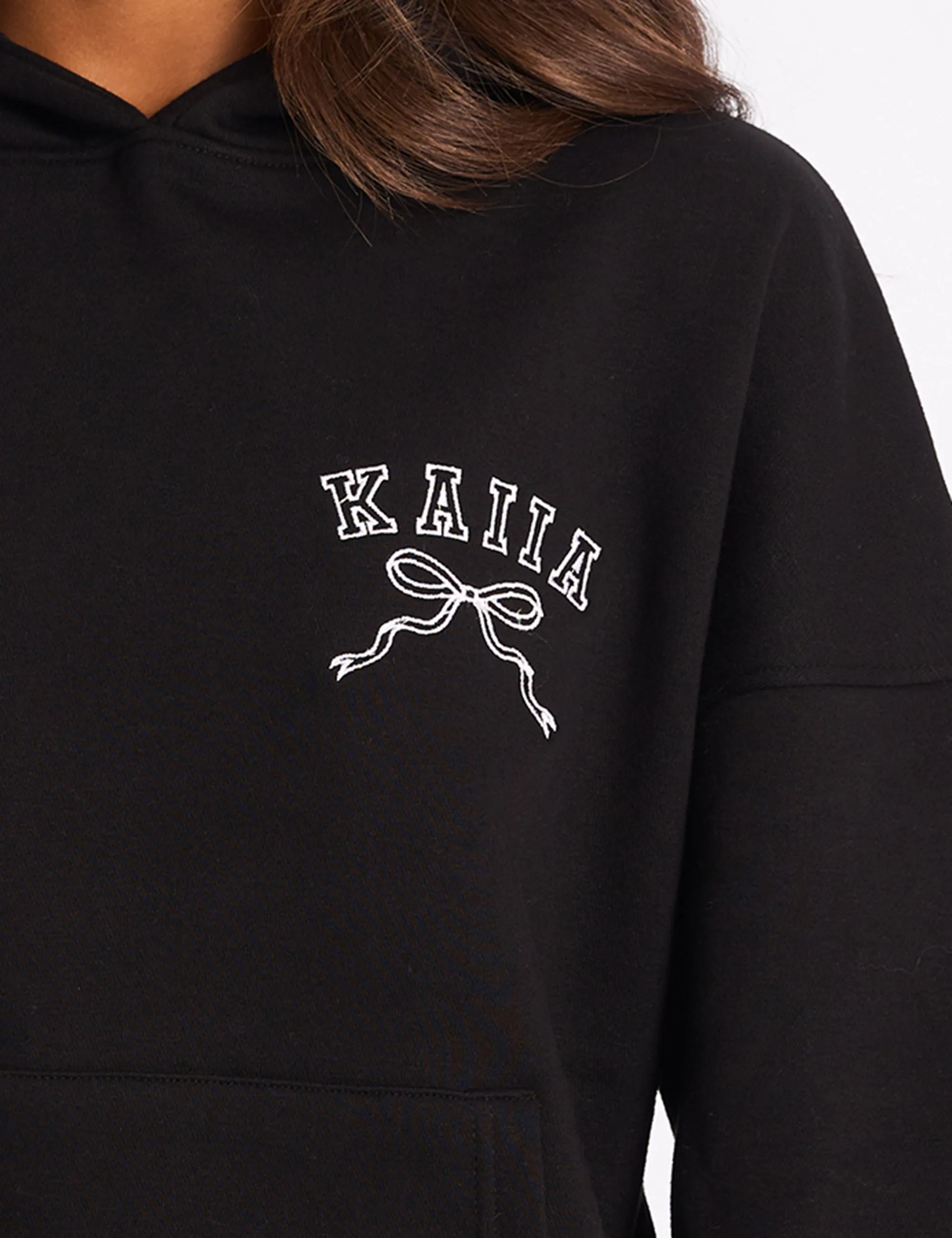 Kaiia Bow Embroidered Oversized Hoodie Black & White