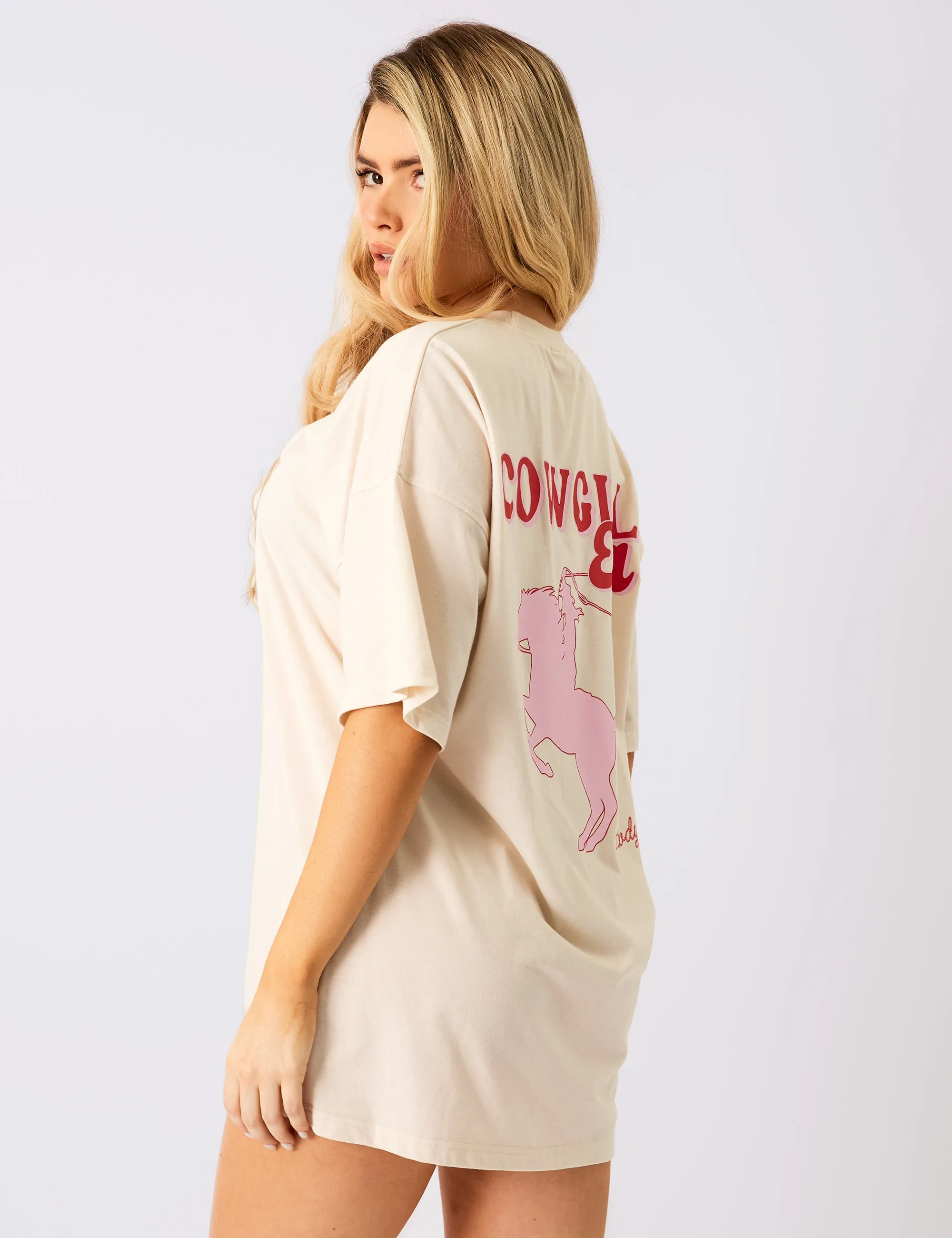 Kaiia Cowgirl Era Oversized T-Shirt Cream