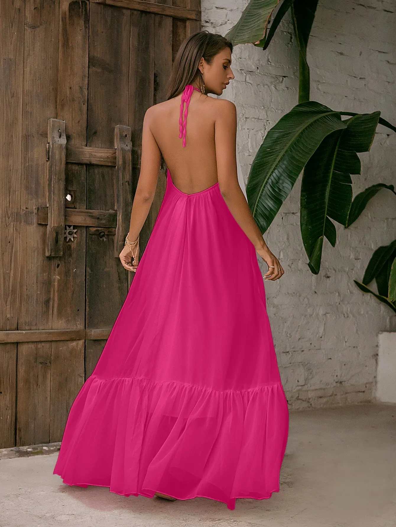 Love Lemonade Tie Backless Halter Dress