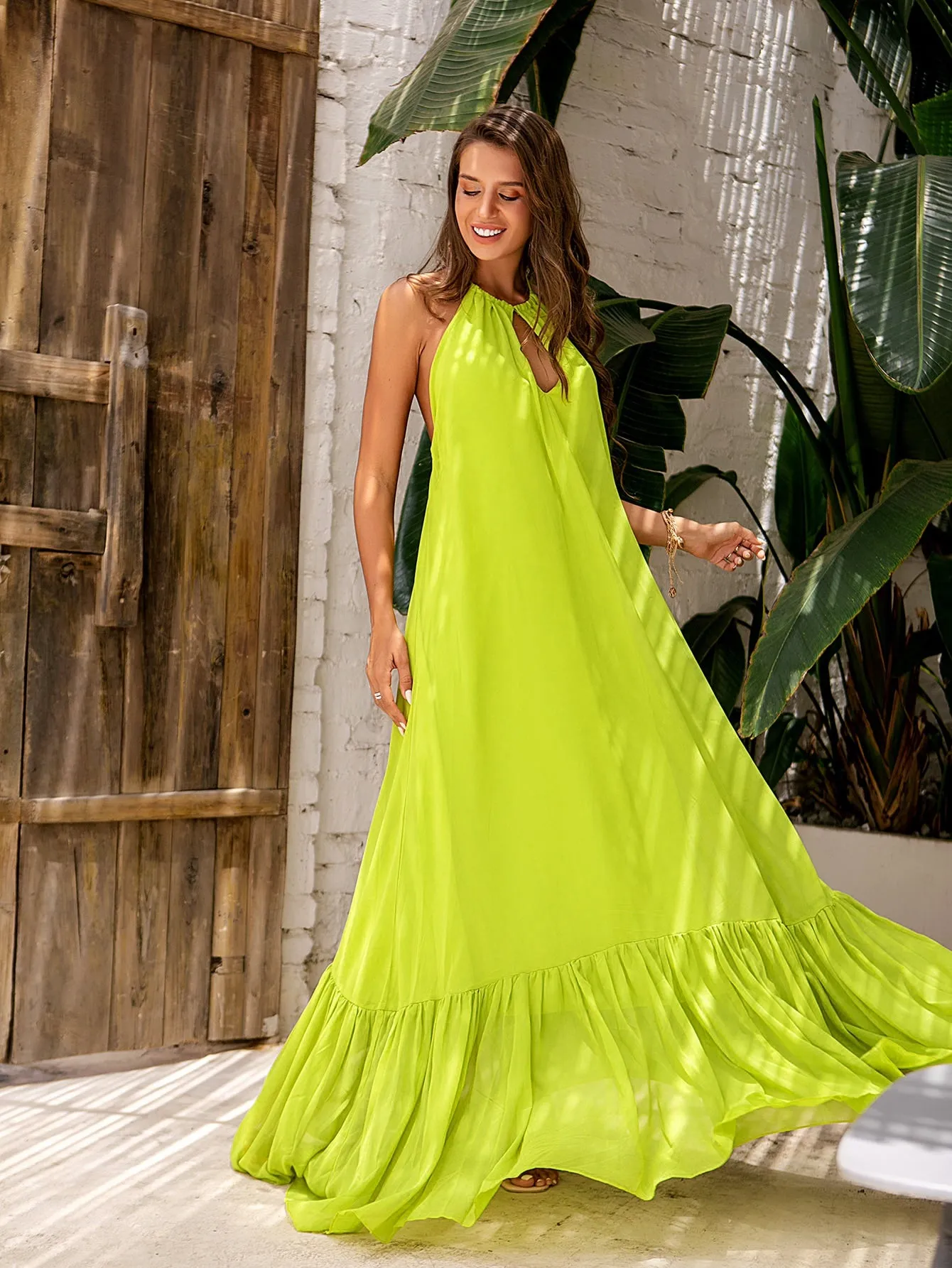 Love Lemonade Tie Backless Halter Dress