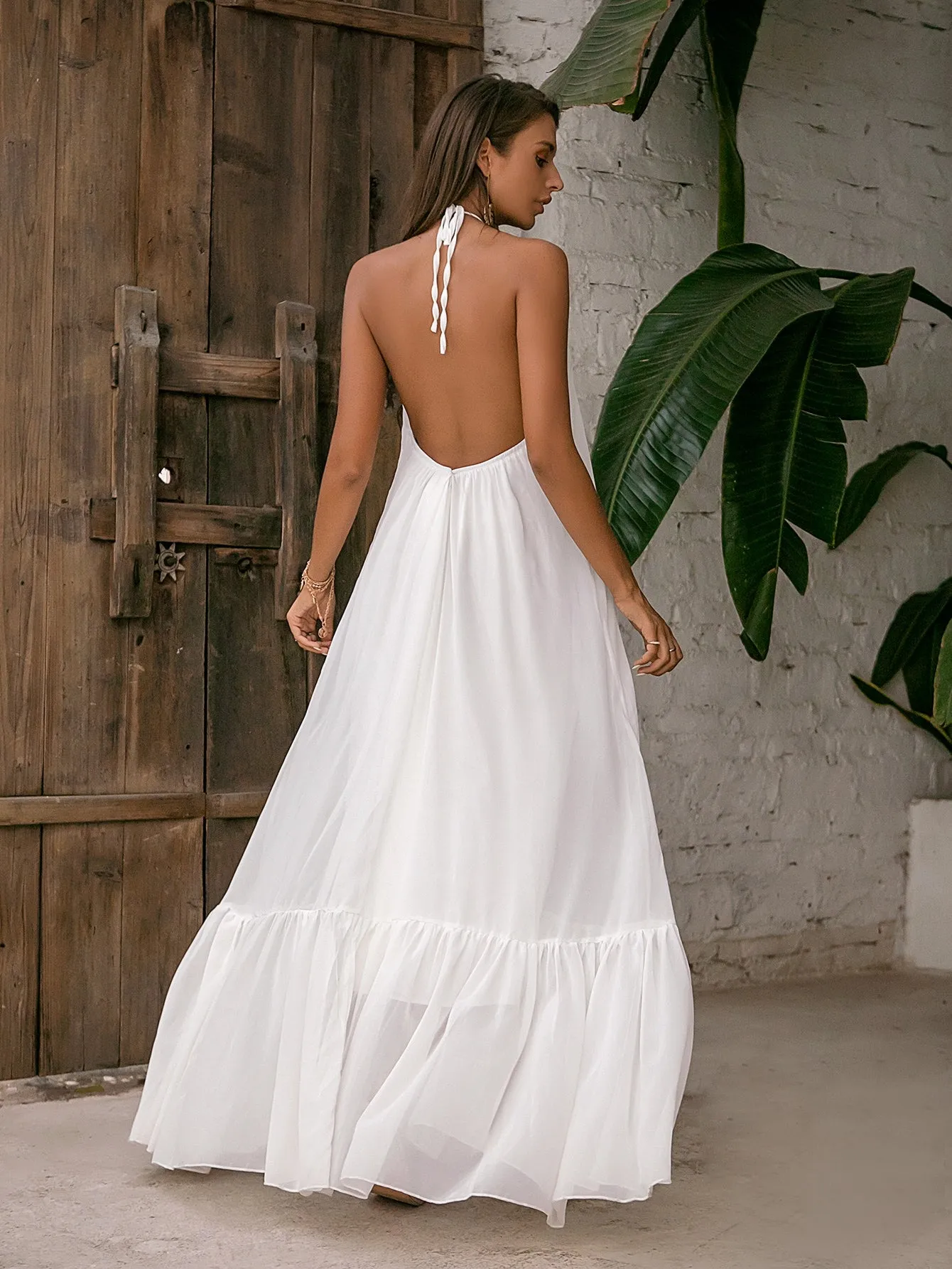 Love Lemonade Tie Backless Halter Dress