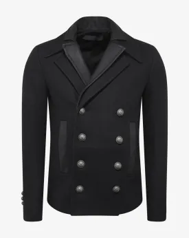 Navy Blue Double Collar Pea Jacket