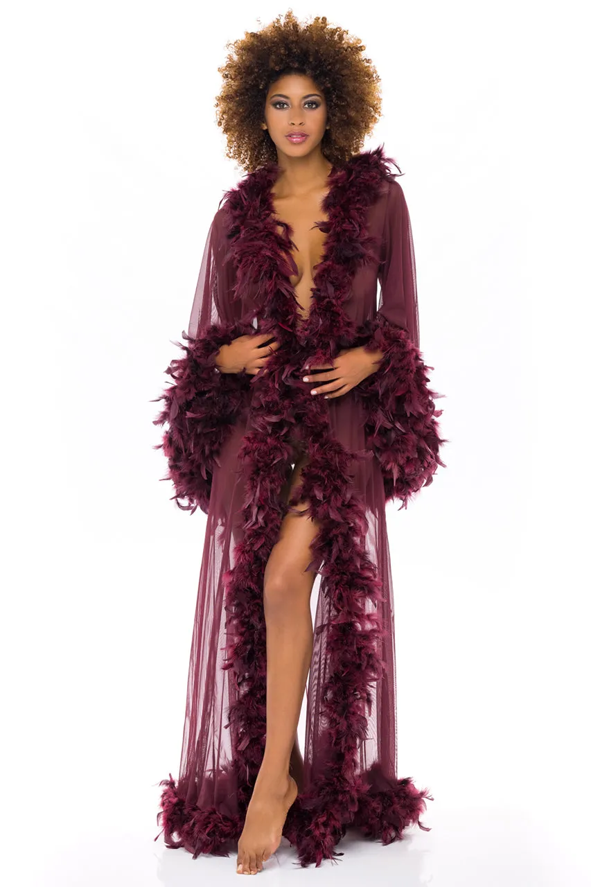 Oh La La Cheri Tempest Long Sheer Marabou Trim Robe