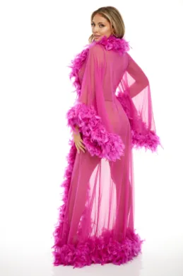 Oh La La Cheri Tempest Long Sheer Marabou Trim Robe