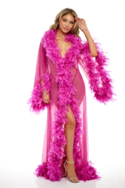 Oh La La Cheri Tempest Long Sheer Marabou Trim Robe