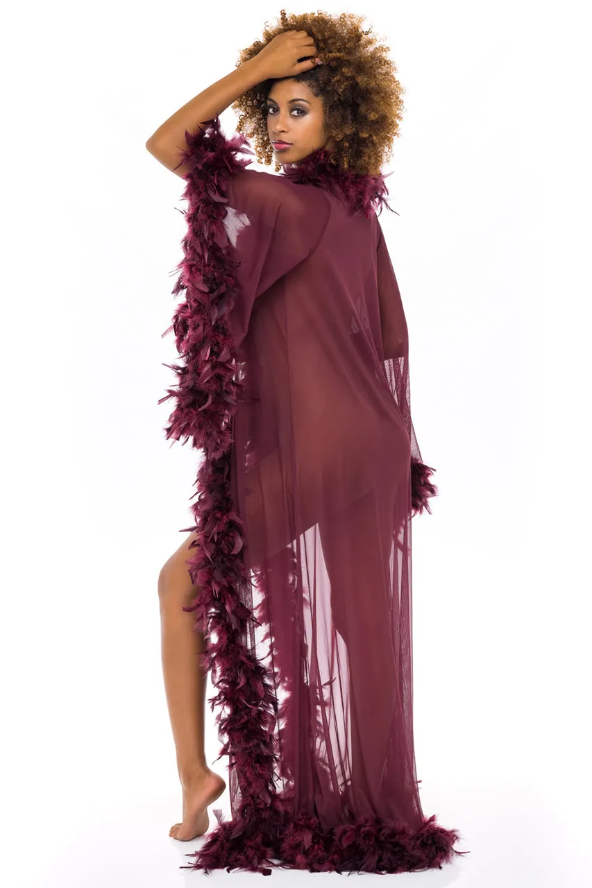 Oh La La Cheri Tempest Long Sheer Marabou Trim Robe