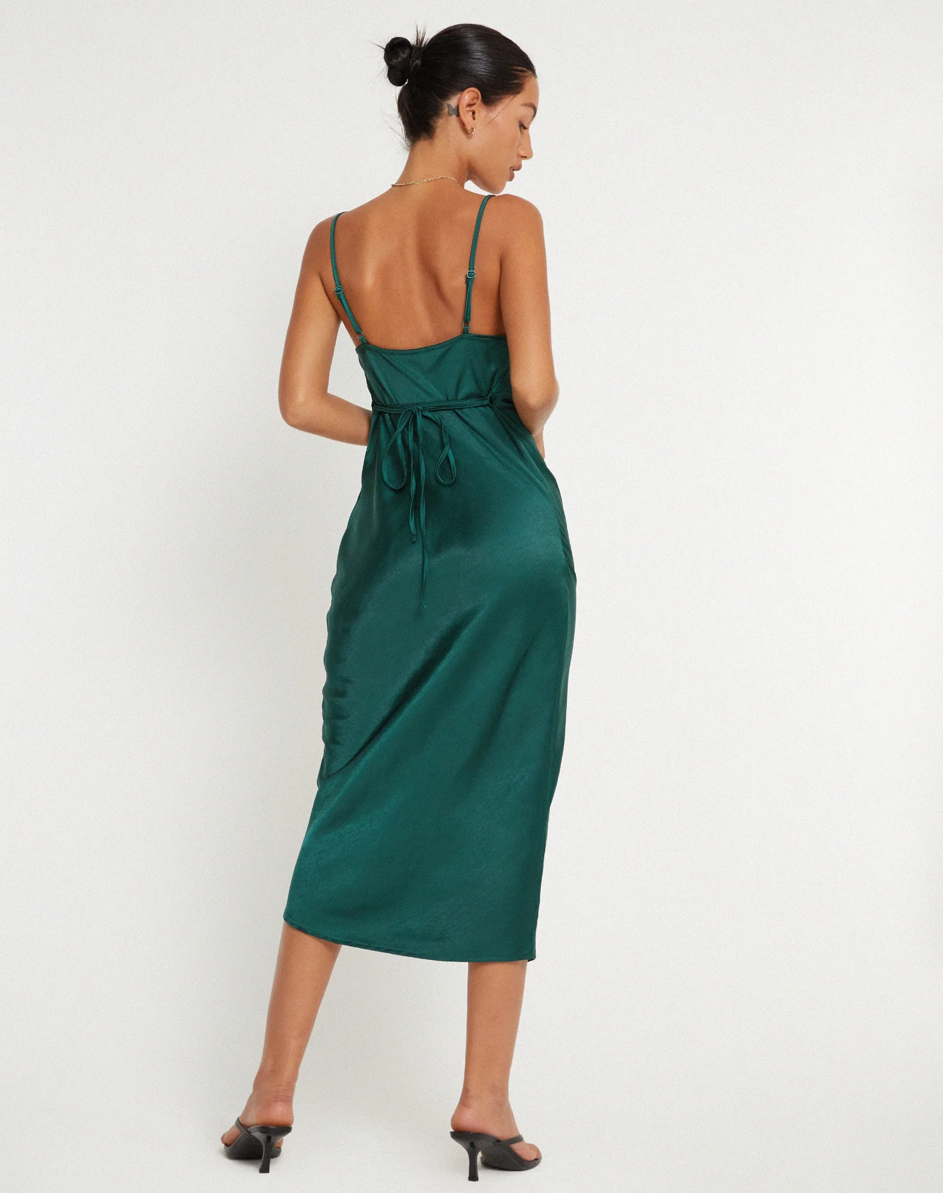 Palasha Midi Dress in Satin Forest Green