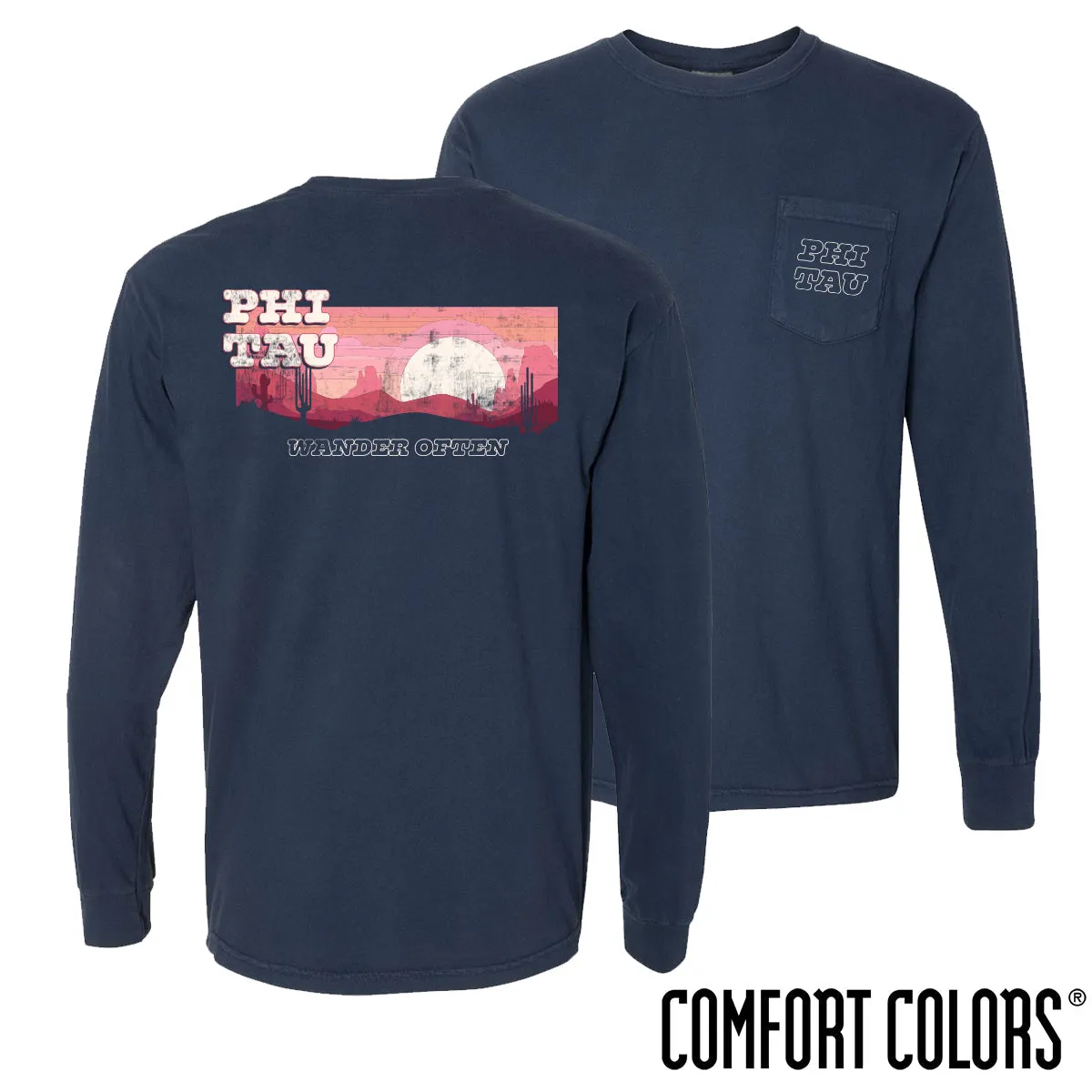 Phi Tau Comfort Colors Wander Often Long Sleeve Pocket Tee