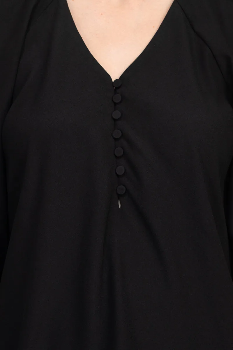 Philosophy V-neck cuffed long sleeve button closure front solid stretch crepe blouse