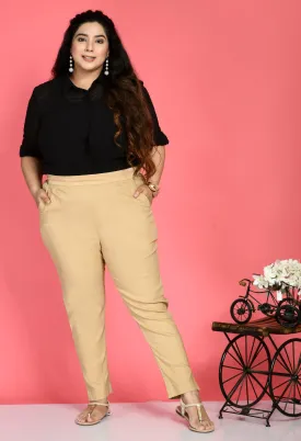 Plus Size Plus Size Beige Lycra Trousers