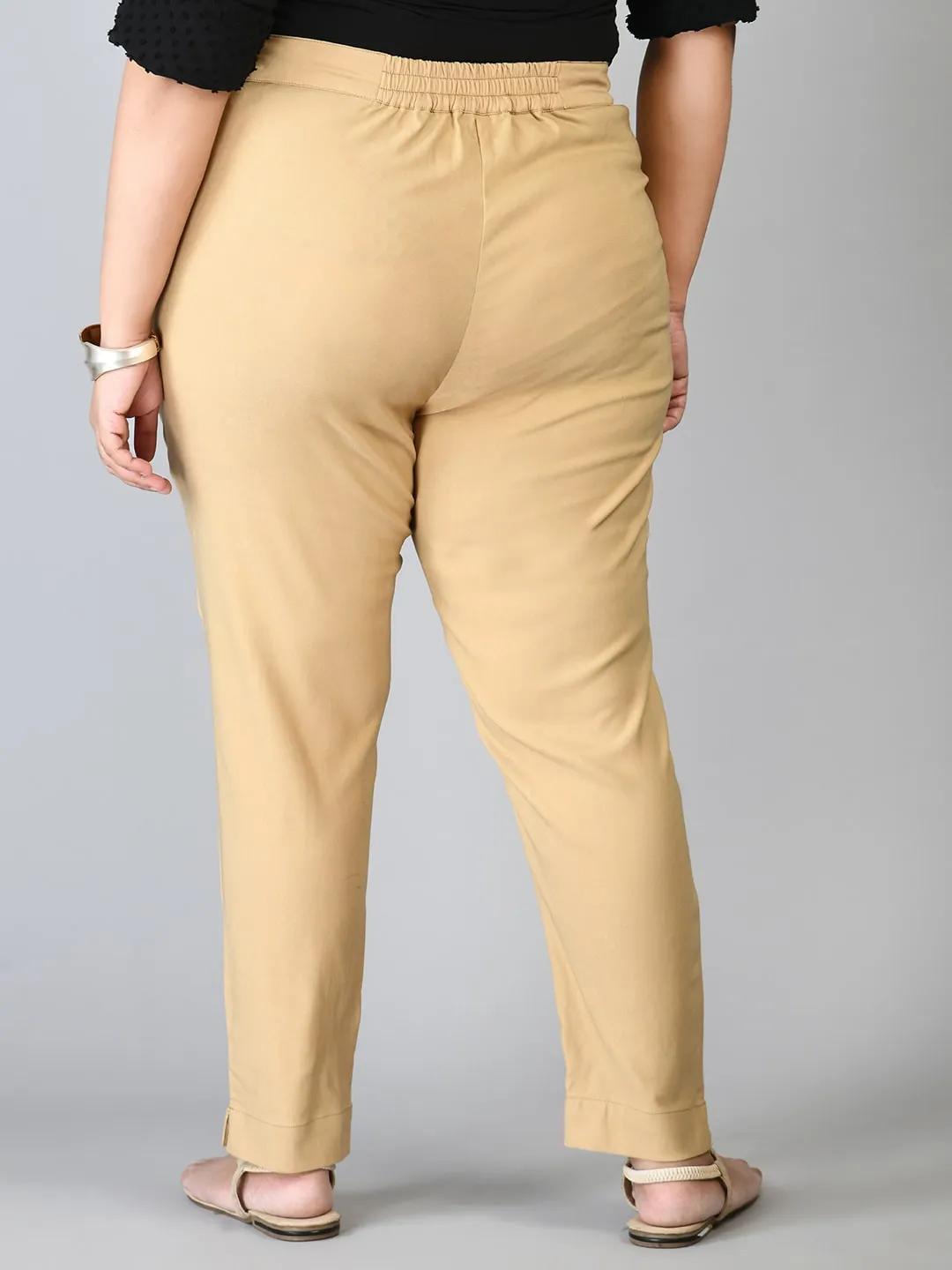 Plus Size Plus Size Beige Lycra Trousers