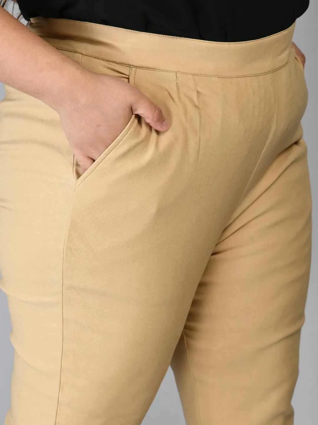 Plus Size Plus Size Beige Lycra Trousers