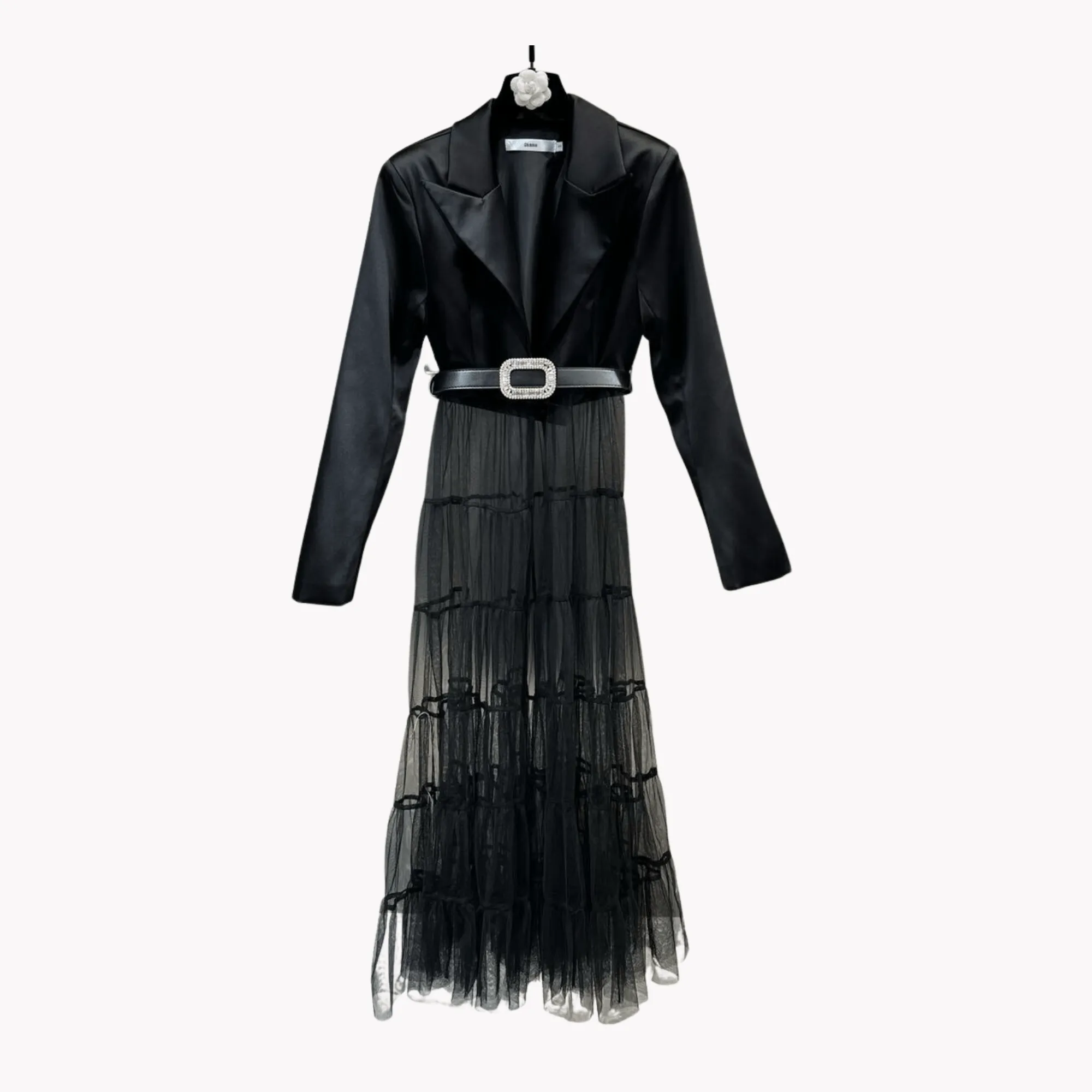 Pre Order:  Jewel Belt Mesh Skirt Coat