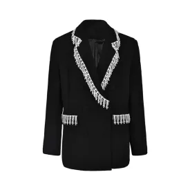 Pre Order:  Rhinestones Fringe Loose Fit Blazer