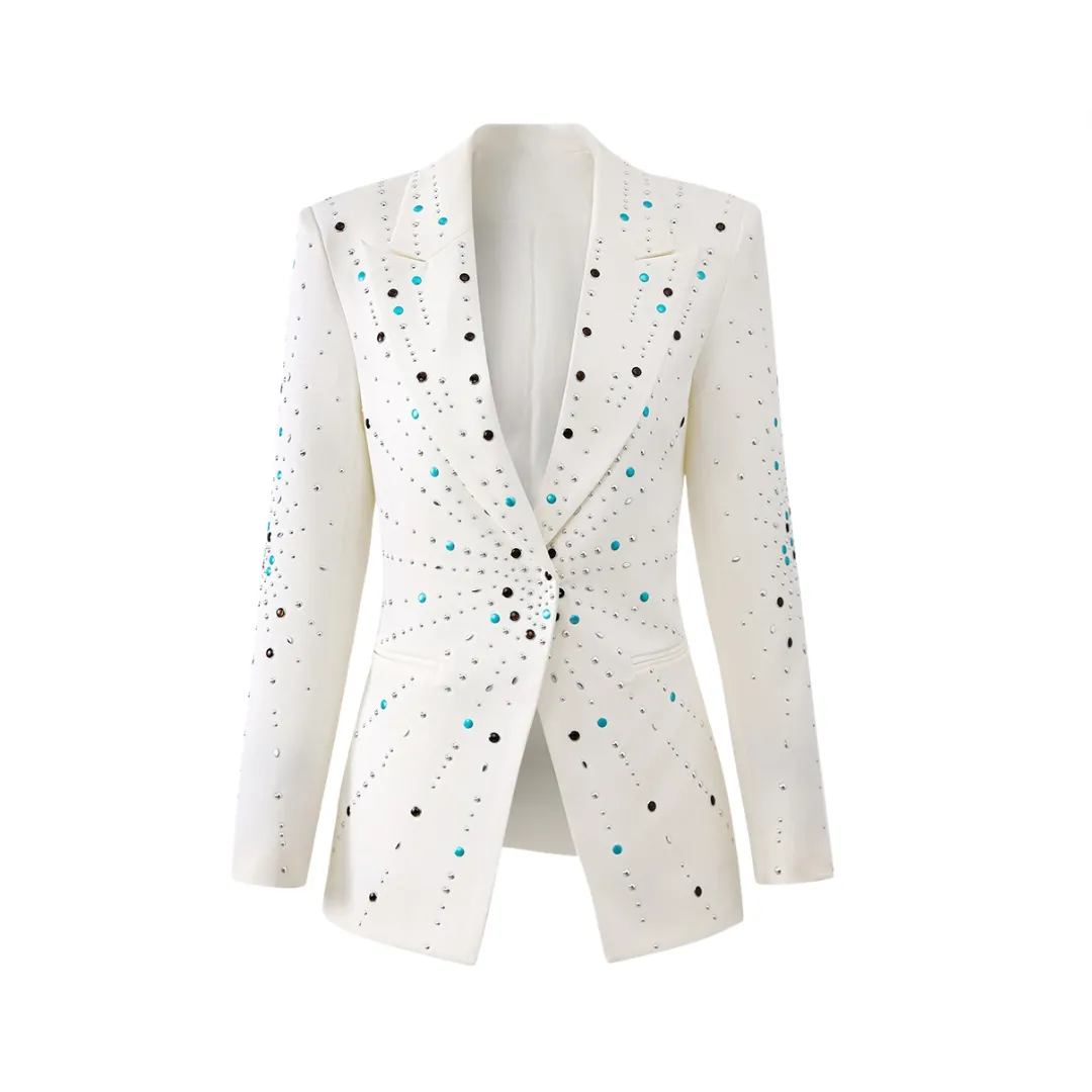 Pre Order: Studded Constellation White Slim Fit Coat