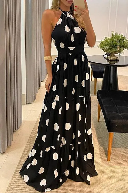 Print Halter Neck Backless Maxi Dress