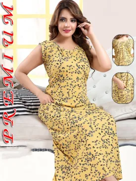 Pure Cotton Printed Yellow Nighty Nightwear for Woman