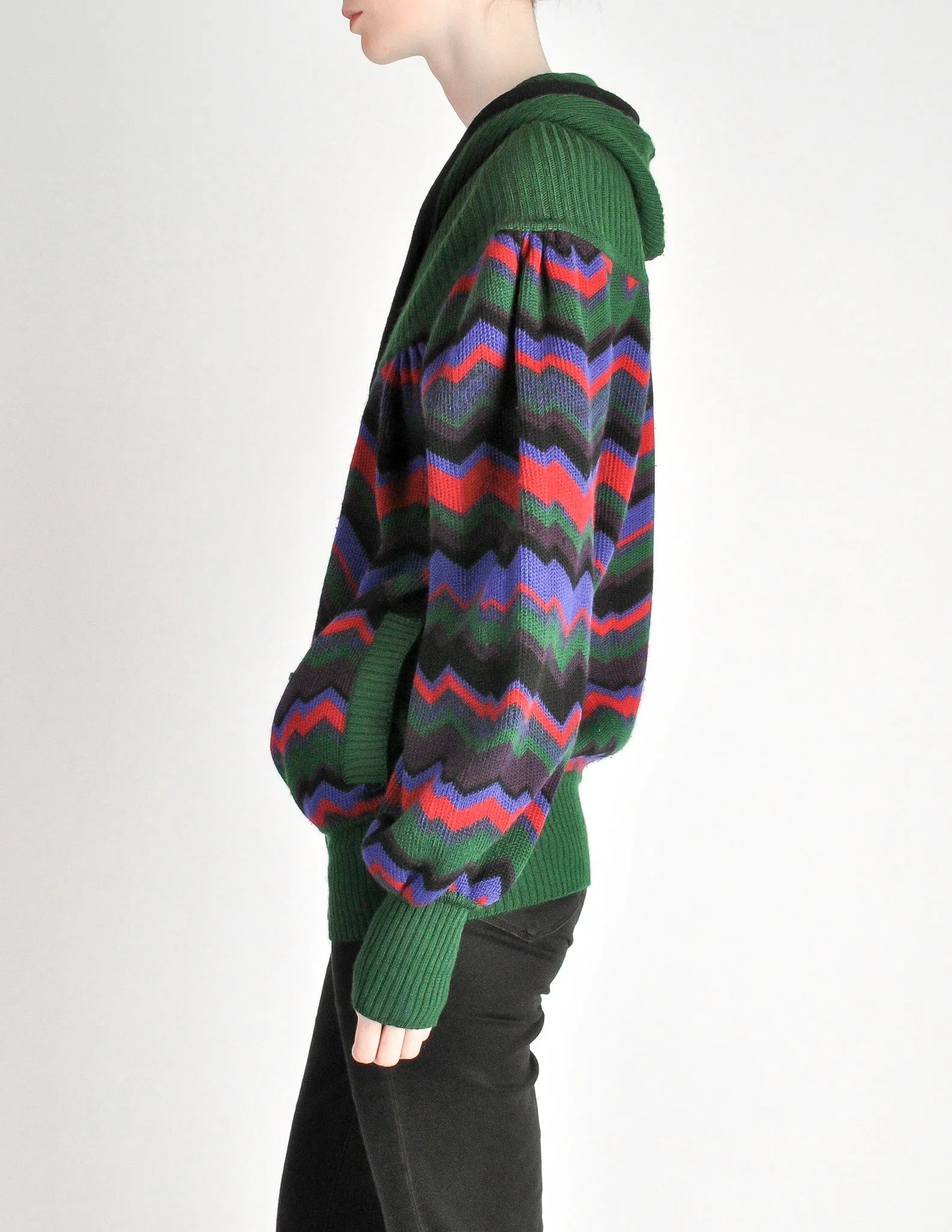 Saint Laurent Rive Gauche Vintage Chevron Knit Hooded Sweater Jacket