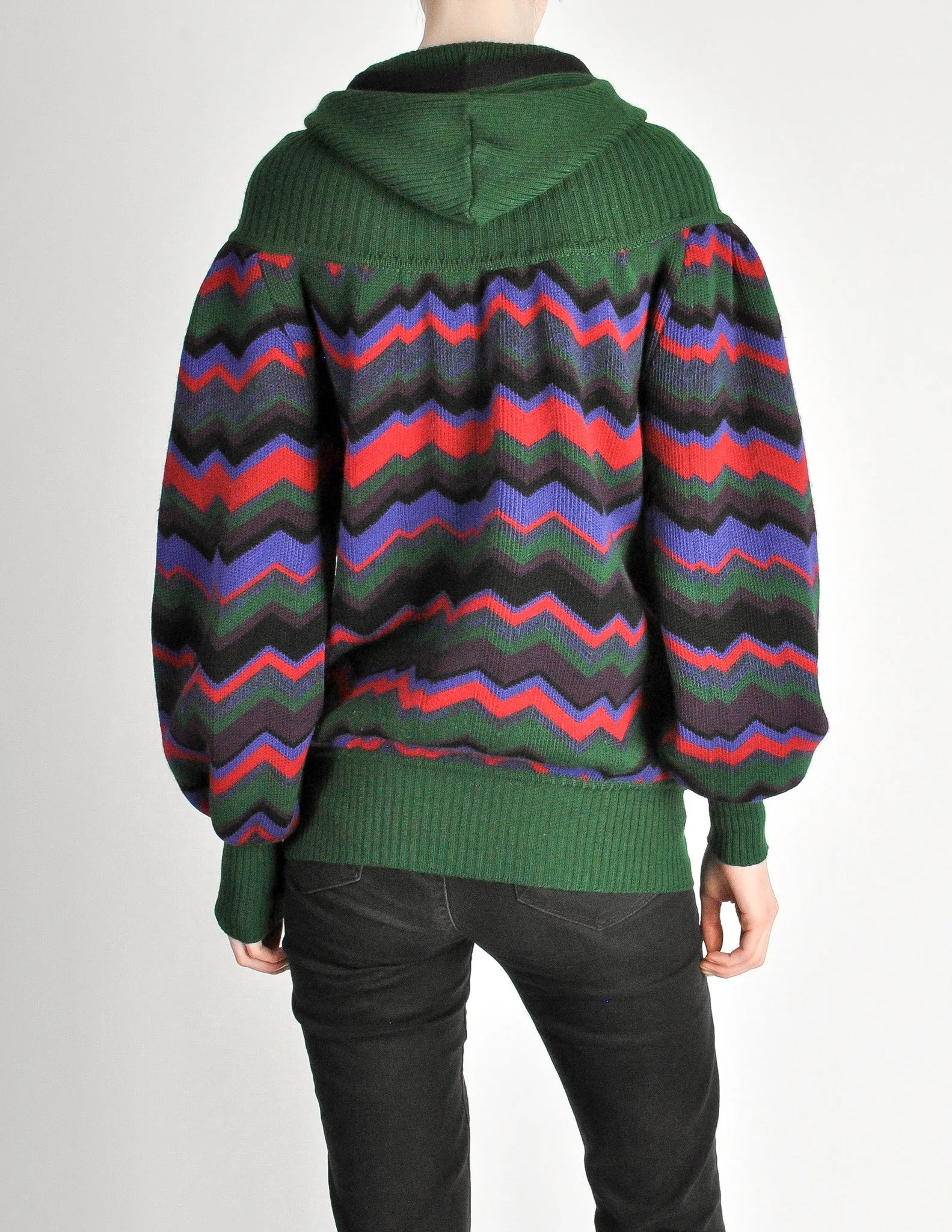 Saint Laurent Rive Gauche Vintage Chevron Knit Hooded Sweater Jacket