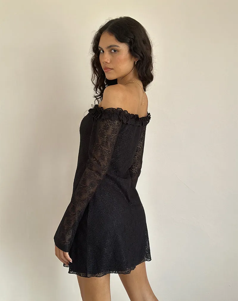 Severine Bardot Mini Dress Lace Black