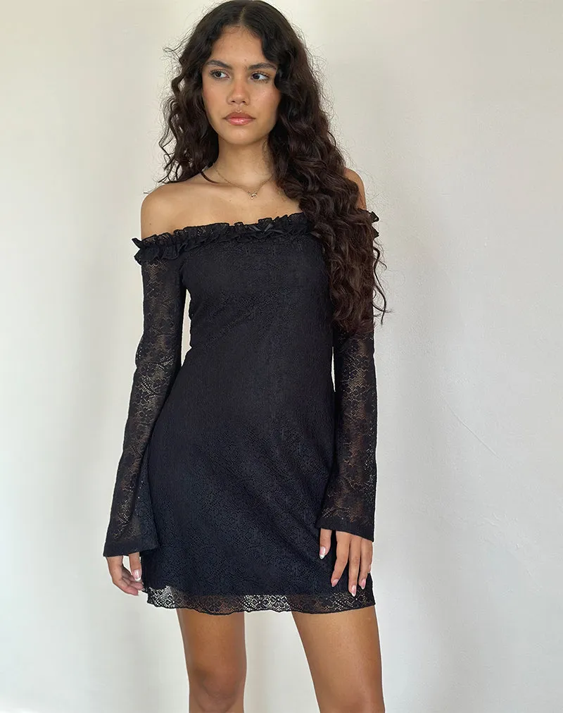 Severine Bardot Mini Dress Lace Black