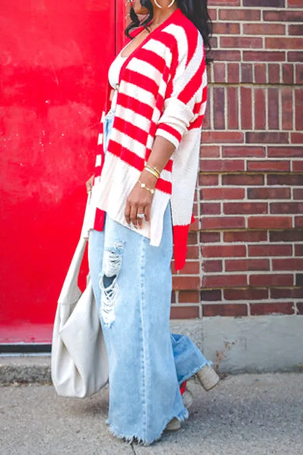 Stylish Striped Color Blocked Cardigan