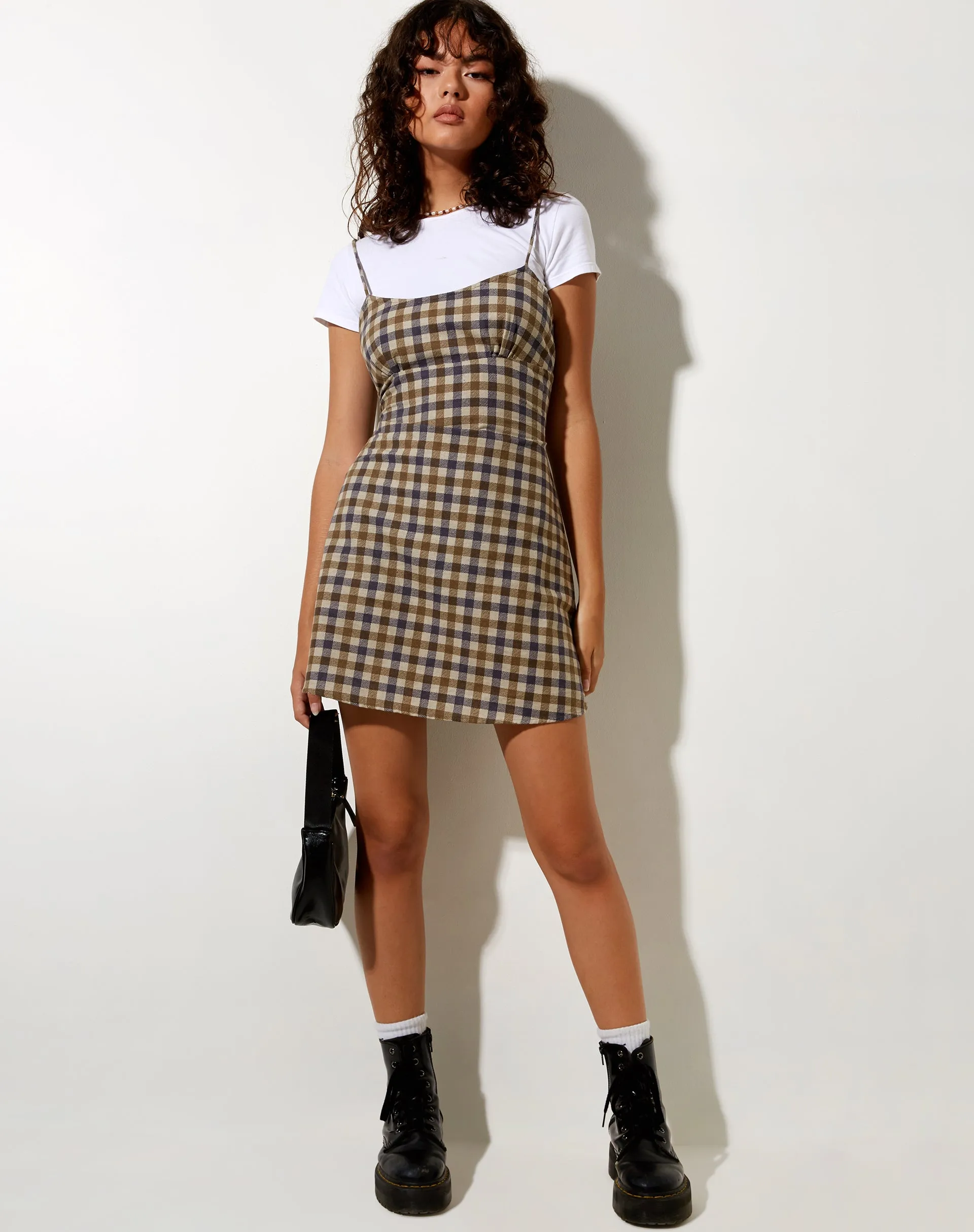 Valy Slip Dress in 40's Check Tan