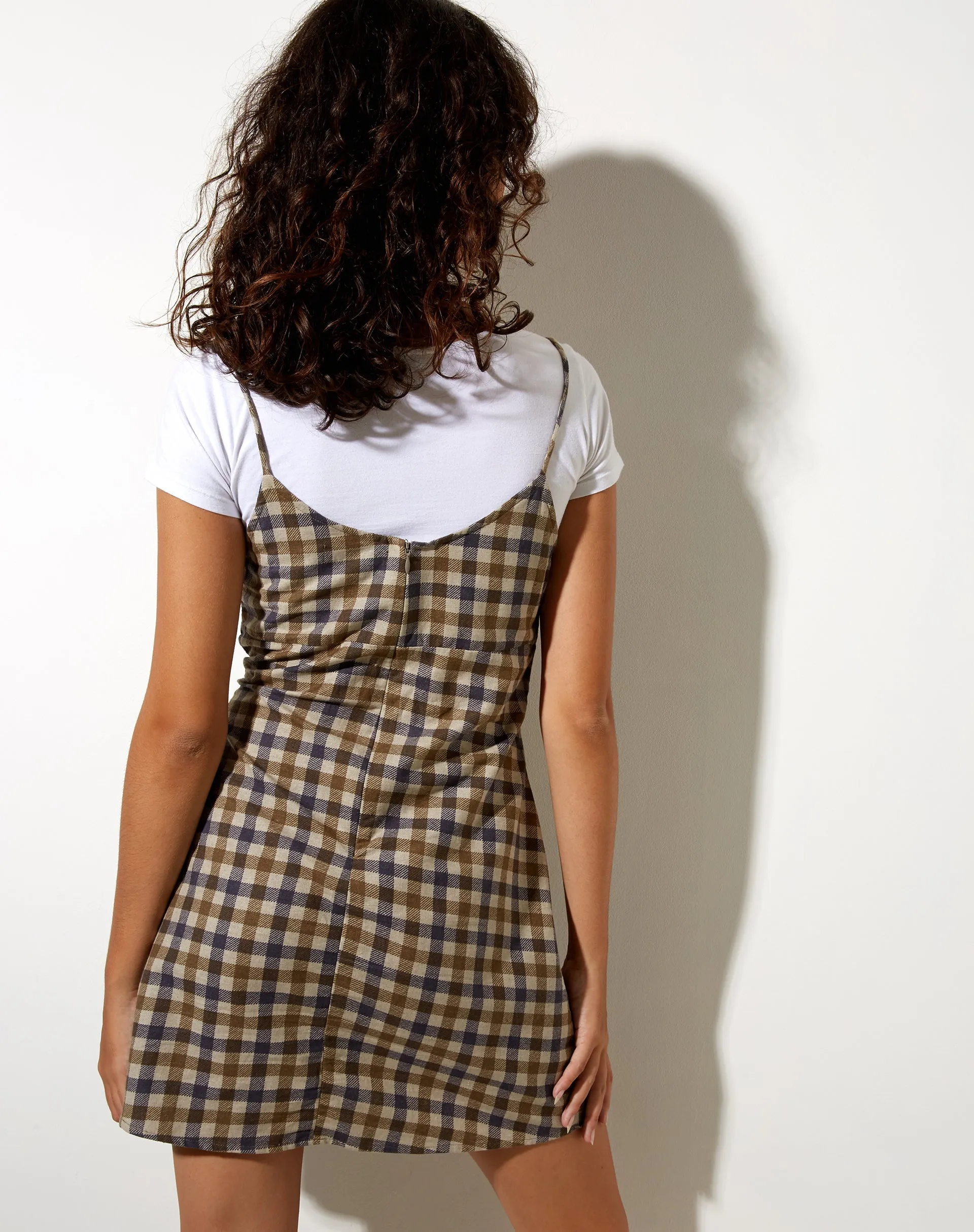 Valy Slip Dress in 40's Check Tan