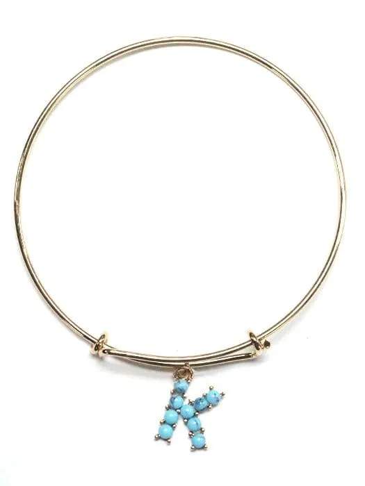 VB0699 Assorted 16 Piece Turquoise Bead Initial Bangle Pack