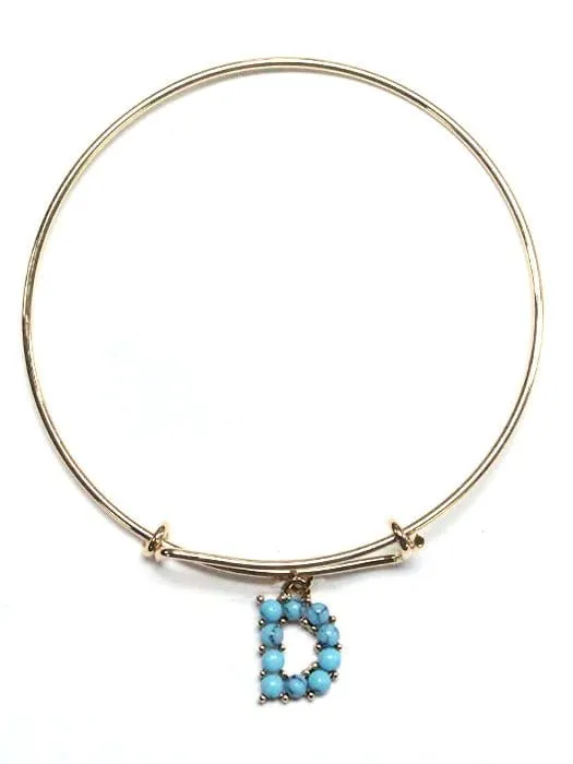 VB0699 Assorted 16 Piece Turquoise Bead Initial Bangle Pack