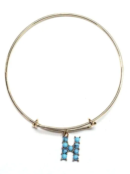 VB0699 Assorted 16 Piece Turquoise Bead Initial Bangle Pack