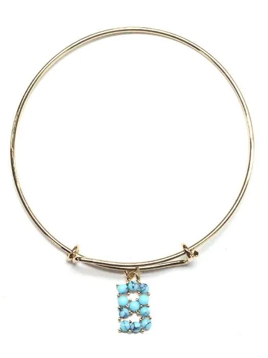 VB0699 Assorted 16 Piece Turquoise Bead Initial Bangle Pack