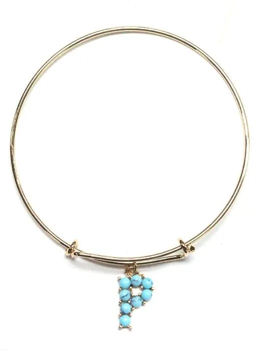 VB0699 Assorted 16 Piece Turquoise Bead Initial Bangle Pack