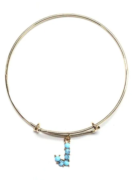 VB0699 Assorted 16 Piece Turquoise Bead Initial Bangle Pack