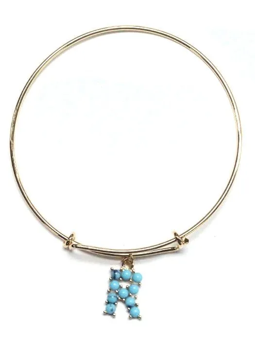 VB0699 Assorted 16 Piece Turquoise Bead Initial Bangle Pack