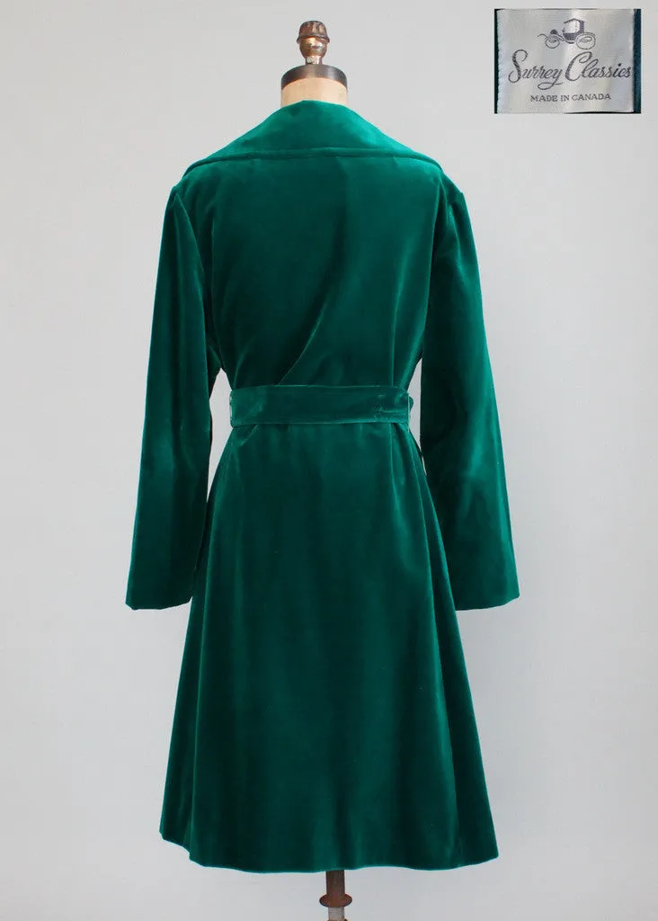 Vintage 1970s Emerald Green Velvet Wrap Trench Coat