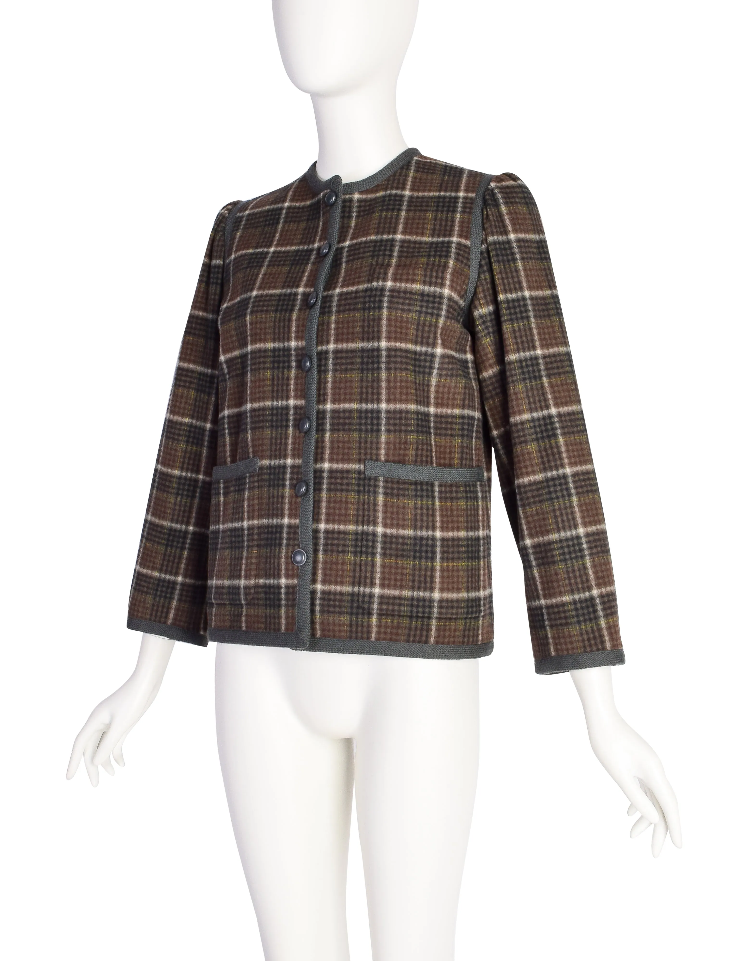 Yves Saint Laurent Vintage AW 1977 Classic Green Plaid Wool Box Jacket