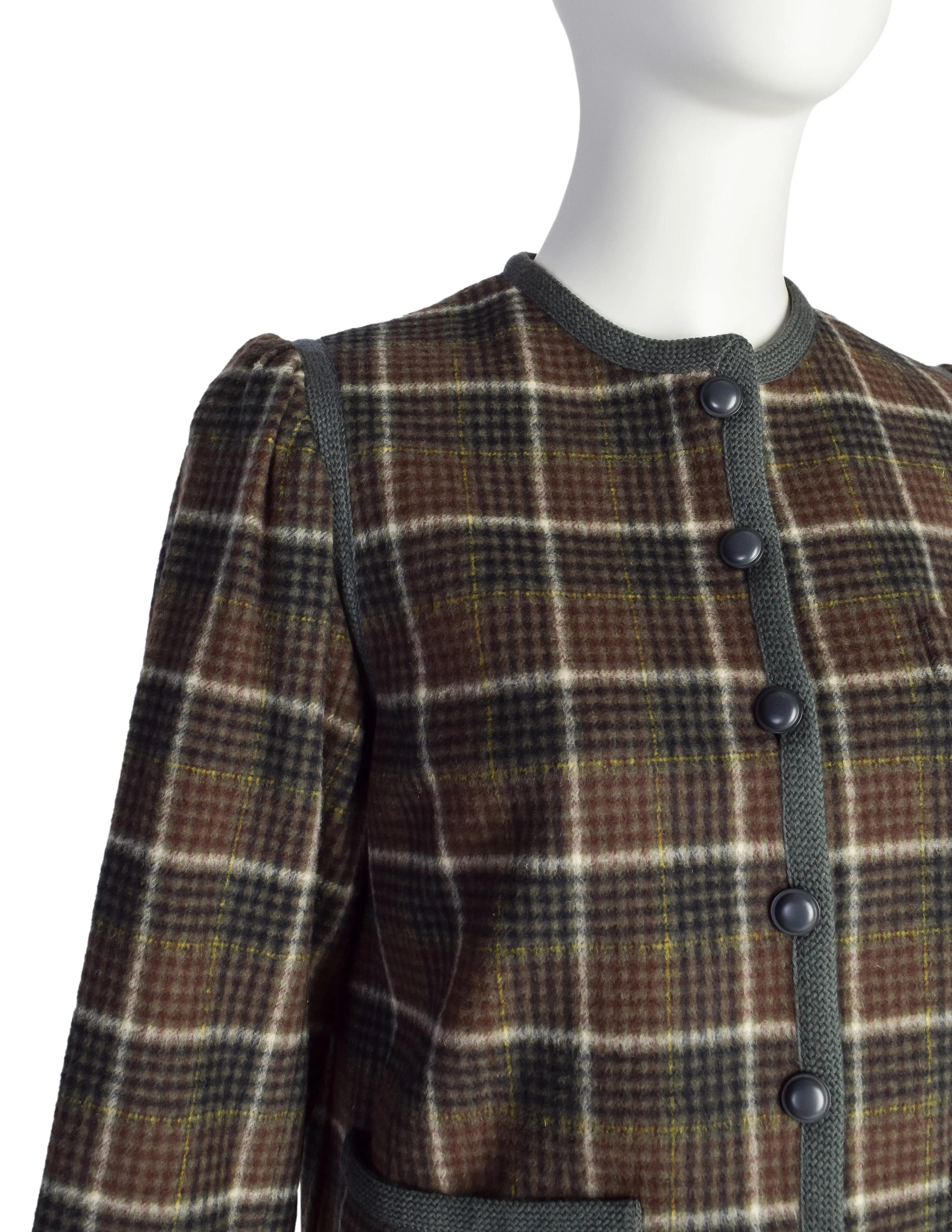 Yves Saint Laurent Vintage AW 1977 Classic Green Plaid Wool Box Jacket