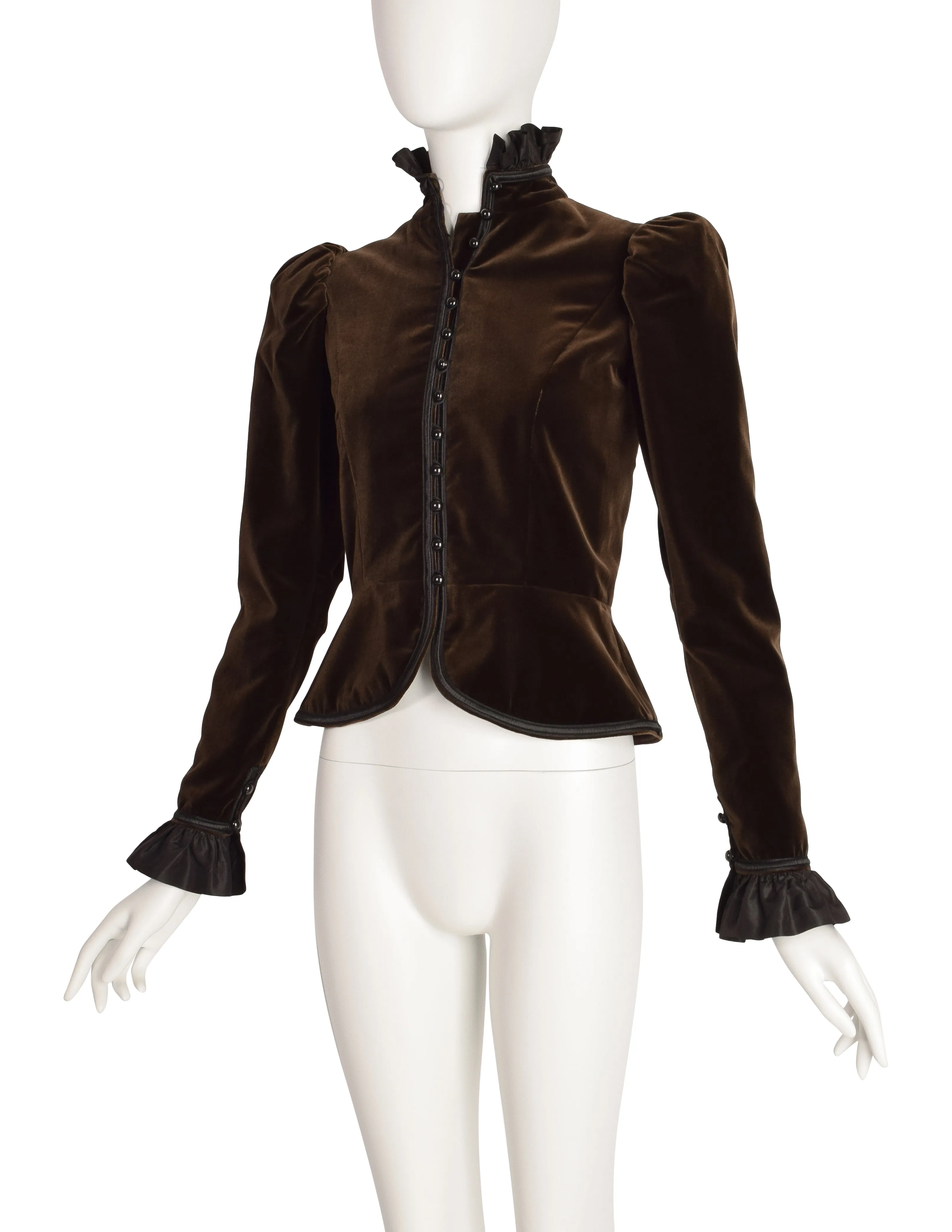 Yves Saint Laurent Vintage AW 1977 Russian Dark Brown Velvet Black Ruffle Jacket