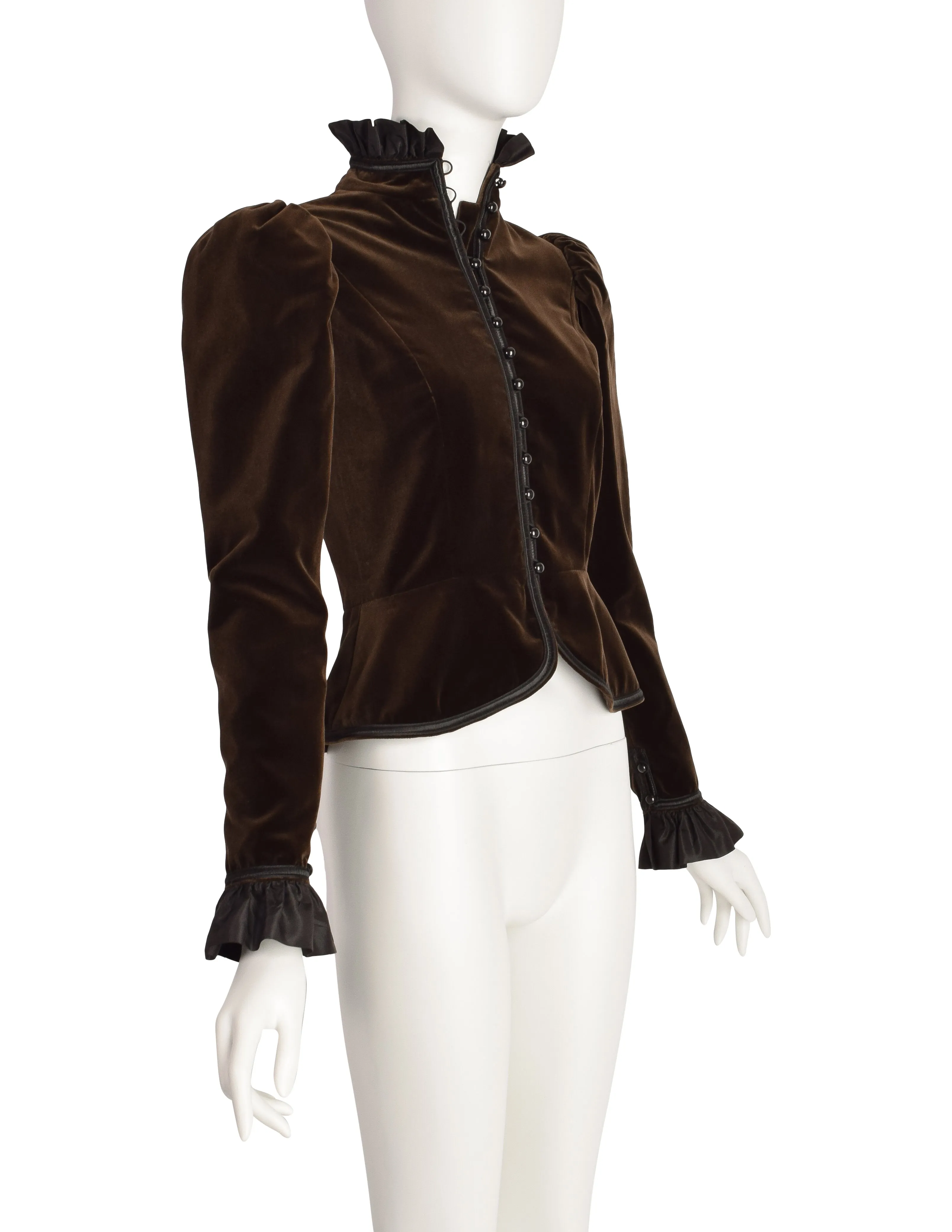 Yves Saint Laurent Vintage AW 1977 Russian Dark Brown Velvet Black Ruffle Jacket